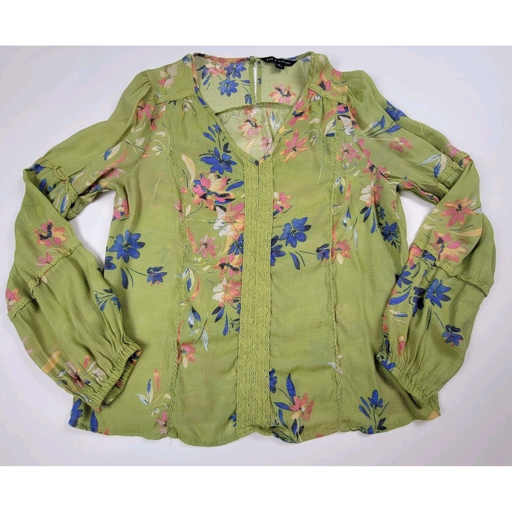 Zac & Rachel green floral long-sleeve bohemian top Size Medium